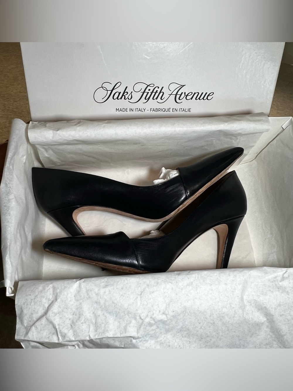 Saks Fifth Avenue Black Leather Pointed-Toe Stiletto Pumps